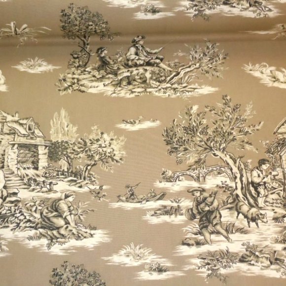 Luxury Marquette Pewter Toile Textile - Picture 1 of 4